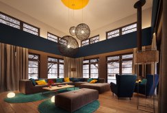 Round Art Nouveau chandeliers in the living room