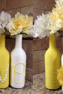 Декор от бутилки с бяло и жълто