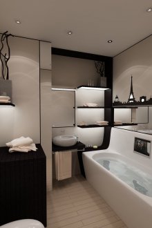 Reka bentuk bilik mandi hitam dan putih