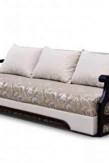 Бежово-черен диван евробук с дървени подлакътници