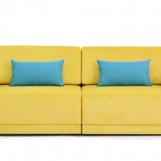 Жълт диван еврокнига със сини възглавници
