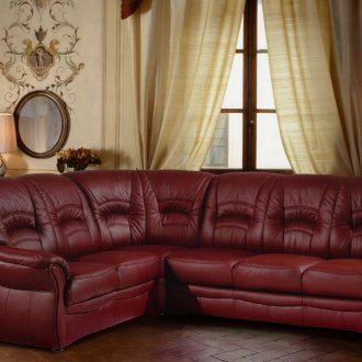 거실의 코너 다크 레드 소파