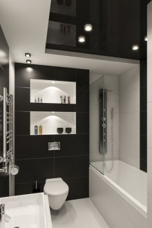 Bilik mandi moden hitam dan putih.