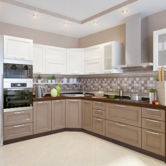 Кафяв и бял кухненски комплект