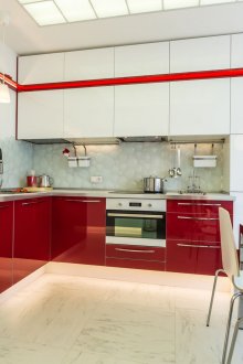 Red and white stylish kitchen