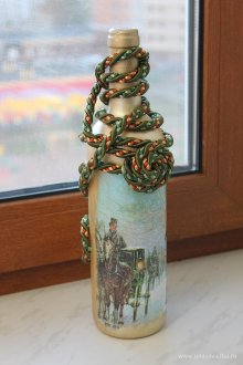 Декупаж и декорация на бутилки с шнур