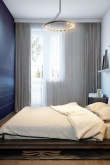 White, brown and black colors in the interior of the bedroom