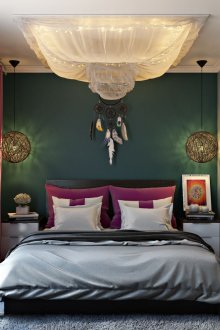 Green wall in the bedroom