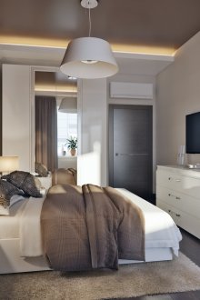 Beige brown bedroom interior
