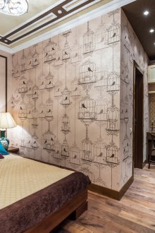 Unusual design in beige and brown bedroom