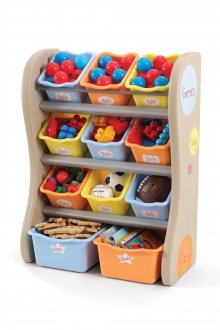 Стелаж с наклонени кутии за играчки