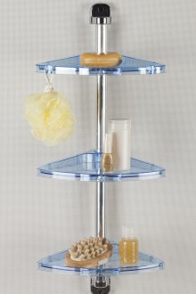 Ъглови сини пластмасови рафтове в банята