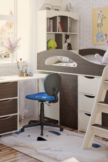 Оранжево-бежово високо легло и работно място