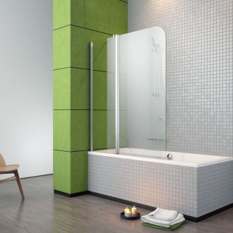 Tirai kaca dalam bilik mandi putih-hijau