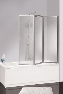 Tirai kaca dalam bilik mandi hitam dan putih