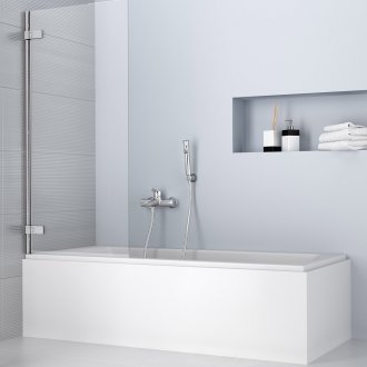 Tirai kaca di bilik mandi dengan nada putih