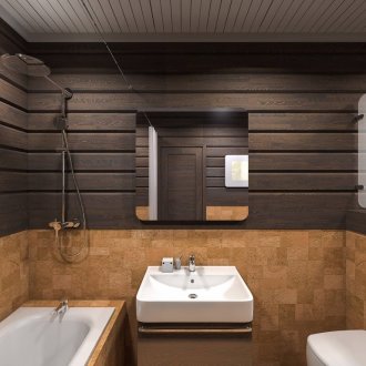 Корк тапет и дърво в банята