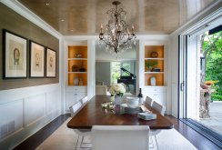 Wrought iron chandelier in the spacious dining room