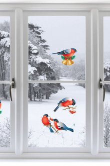 Стикери птици на прозореца за Нова година