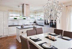 White and brown kitchen interior