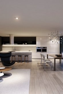 Високотехнологична кухня-хол