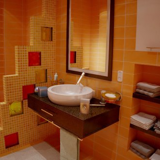 Badtrennwand mit Glasbausteineinsätzen