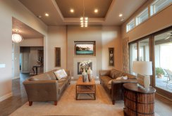 Brown Drywall Duplex Ceiling in Living Room