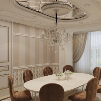 Окачен таван от гипсокартон в класическата всекидневна-трапезария