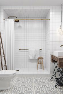 Бяла и кафява баня в стил лофт