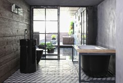 Black and gray loft style bathroom