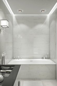 Bilik mandi hitam dan putih tanpa tandas