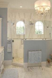 Beautiful Provence chandelier and sconce in the bathroom