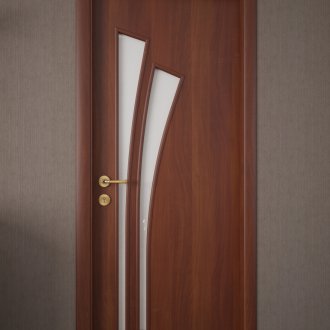 Ламинирана кафява врата със стъкло към банята