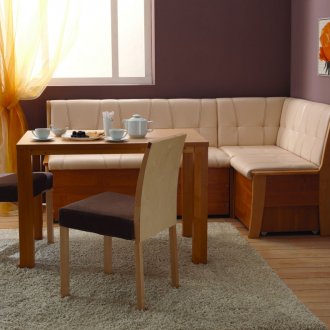 Ъглов диван в бежова и кафява кухня