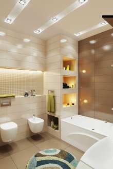 Просторна бежова и кафява баня