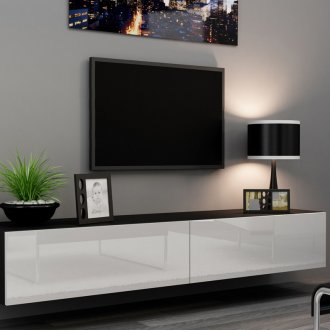 Черно-бяла стойка за телевизор във всекидневната