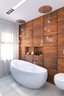 Дървена стена в дизайн на баня