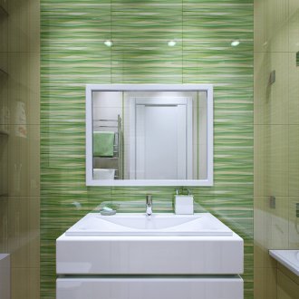 Светло зелени и бежови плочки в банята