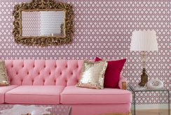 Pink sofa in the living room interior