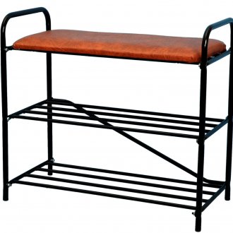 Метална стойка за обувки с подплатени седалки в коридора