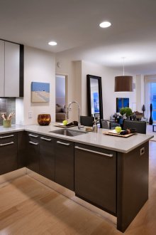 Ruang tamu dapur dengan semenanjung