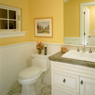 White and yellow bathroom walls