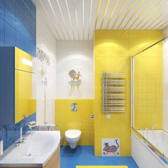 Yellow and blue bathroom