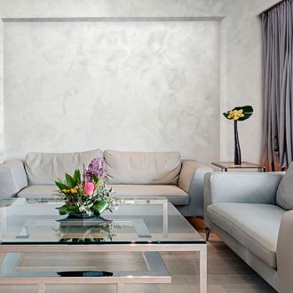 White curtains in the living room