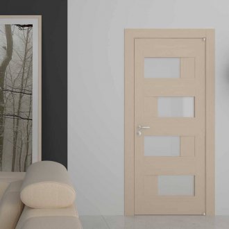 Избелена дъбова врата с матирано стъкло