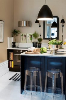 Black kitchen without upper cupboards