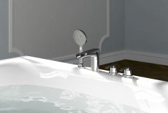 Cascade mixer in acrylic bathtub