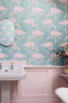 Тюркоазен тапет с фламинго