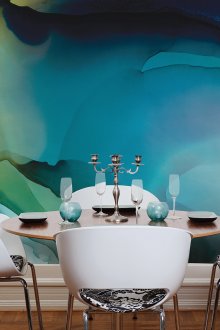 Тюркоазен фототапет в интериора на апартамента