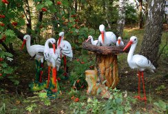 Garden sculpture of storks